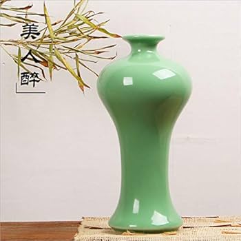 青緑色の陶器製細長い瓶　青磁花瓶　花生　花道具 Amazon.co.jp: 青磁の花瓶、玉のような緑磁器花瓶、2色-梅青